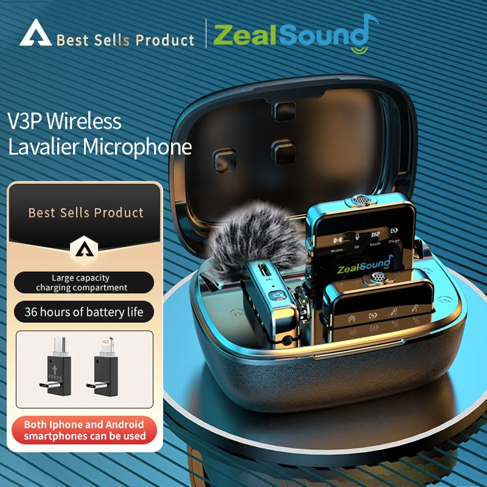 Zealsound Professional Wireless Lavalier Lapel Microphone for iPhone Android with Charging Case for