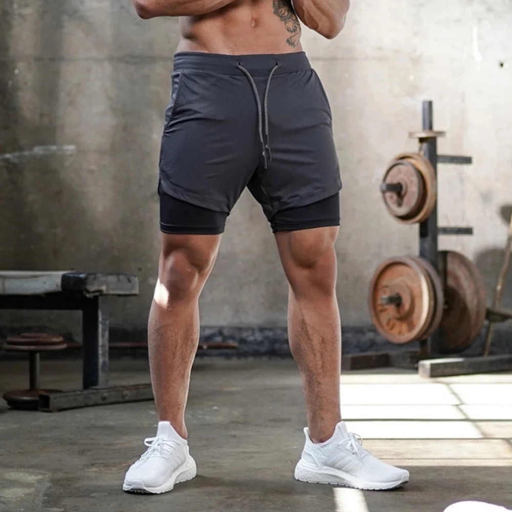 Men Shorts 2 In 1 Double-deck Quick Dry GYM Sport Shorts Fitness Jogging Workout Men Sports Short