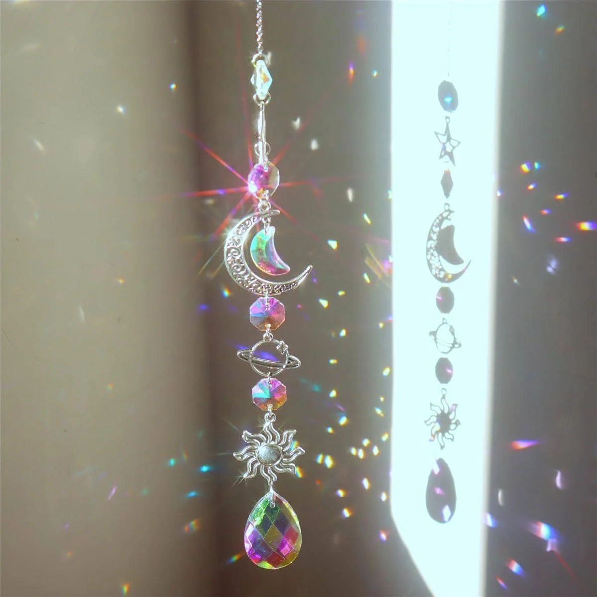1 Pc Galaxy Star Moon Crystal Wind Chime Pendant for Home Decor Outdoor Garden Suncatcher Holiday
