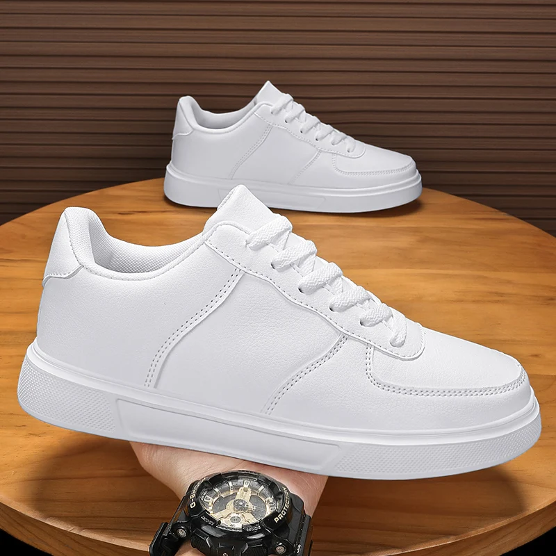 Fashion Leather Men White Sneakers Breathable Comfort Classic Casual Shoes Mens Outdoor Walking