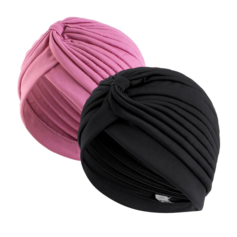 2pcs/lot Stretch Turbans Head Beanie Cover Twisted Pleated Headwrap Assorted Colors Hair Cover
