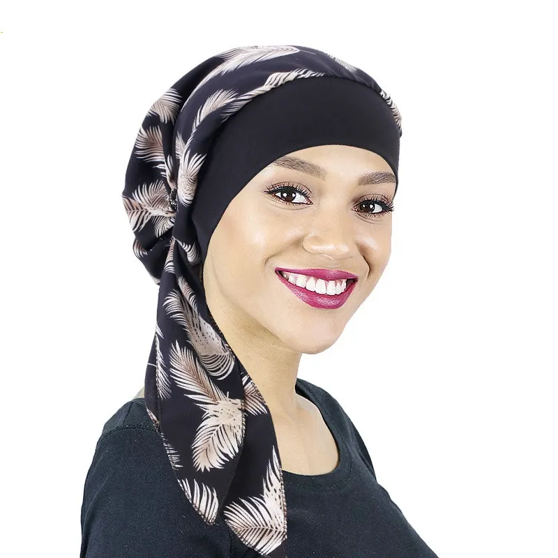 New Womens Pre-Tied Turban Cap Muslim Hijab Cancer Chemo Flower Print Hat Cover Hair Loss Head Scarf