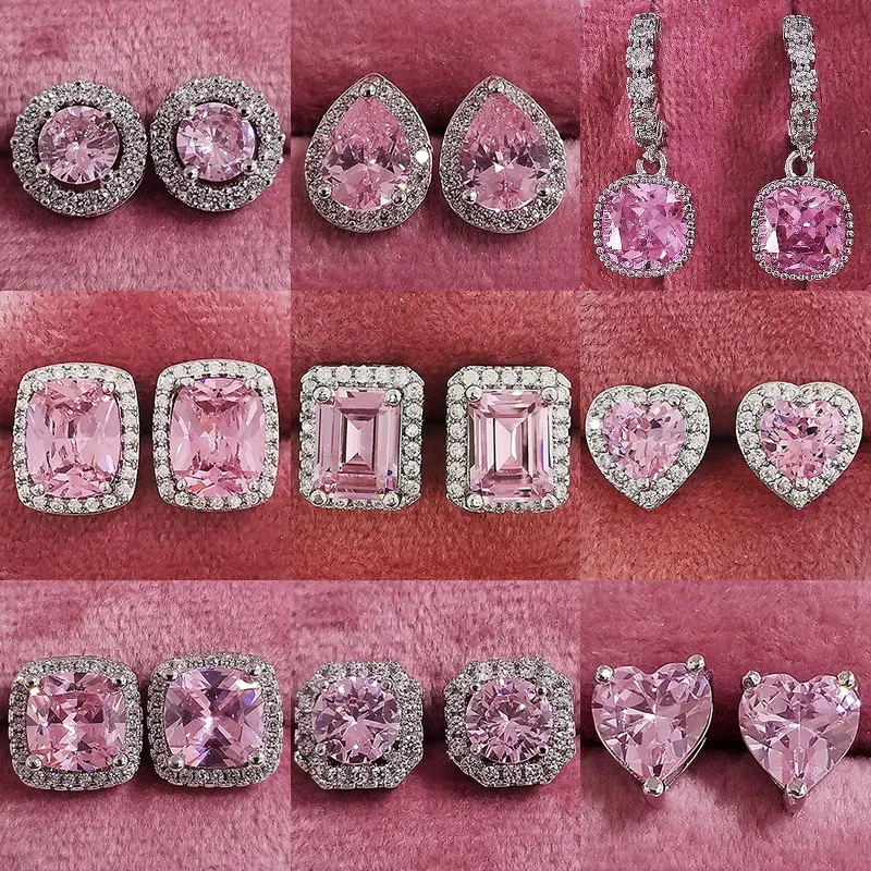 2023 New Arrivals Fashion Luxury silver color korean Zircon Stud Pink Earing Earrings For Women Girl