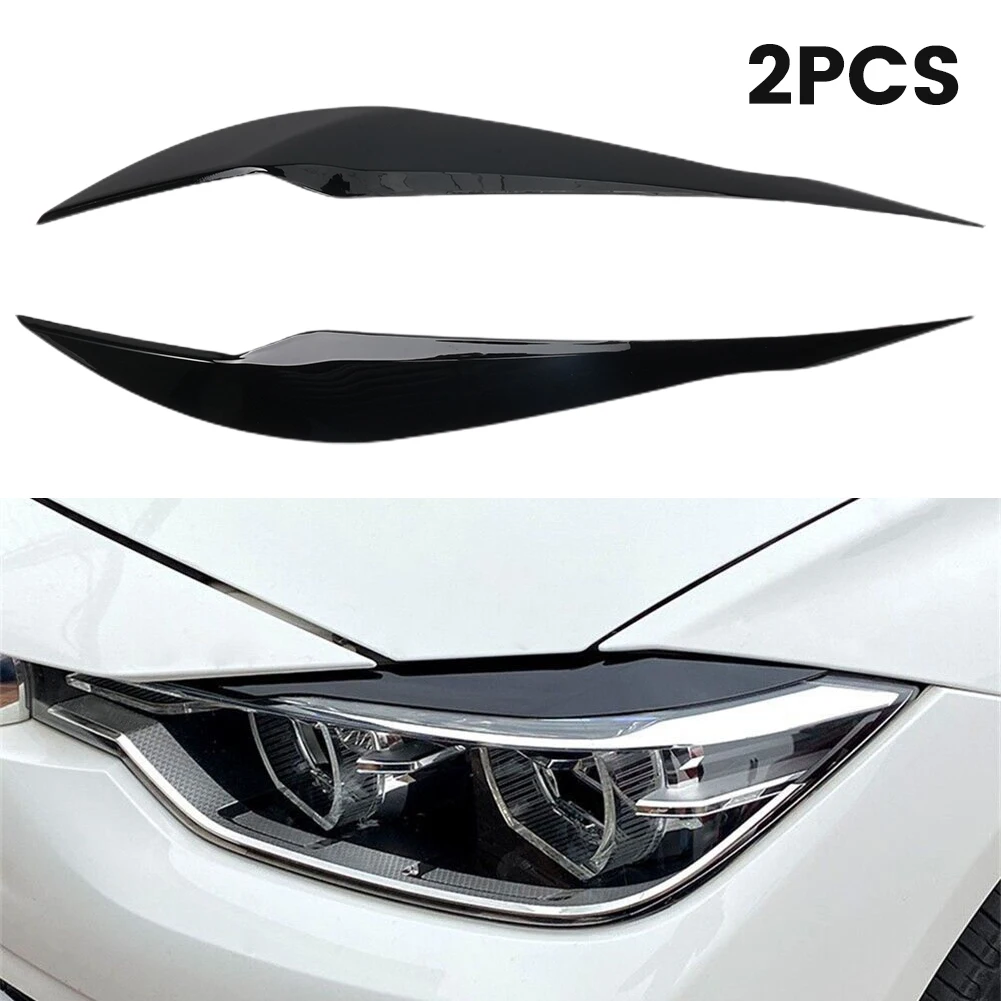2Pcs Car Headlight Lamp Eyebrows Cover Trim Stickers For BMW 3 Series F30 F35 2013-2018 Gloss Black