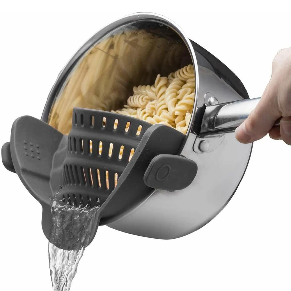 Silicone Kitchen Strainer Clip On Pots and Pans Drain Rack Pasta Noodle Vegetable Fruit Strainer