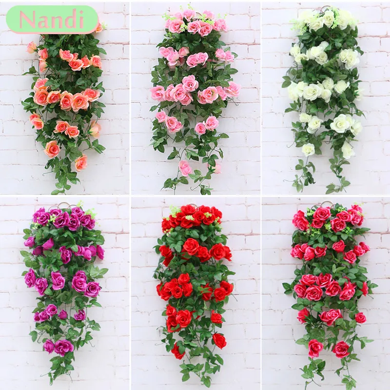 Artificial Flower Rattan Fake Plant Vine Decoration Wall Hanging Roses Flowers for Home Wed Party