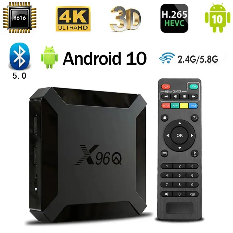 Smart tv box x96q, 10.0 android, Bluetooth 5.0, allwinner h313, quad core, 4g, 5g, dual wi-fi, hd,