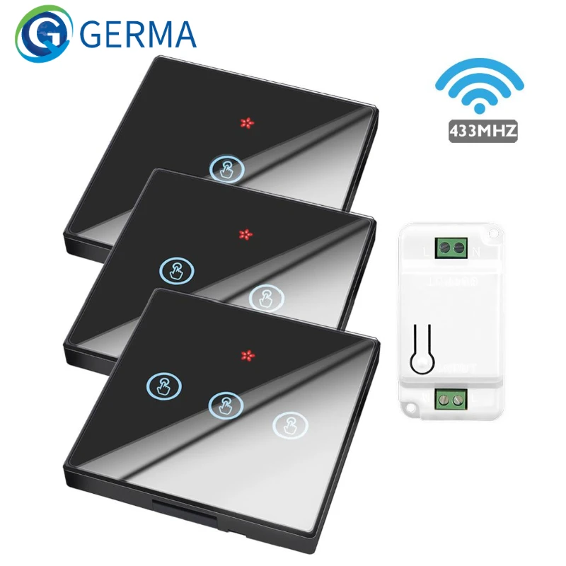 GERMA Smart Home Wireless Touch Switch Light Electrical 433Mhz Remote Control Glass Screen Wall