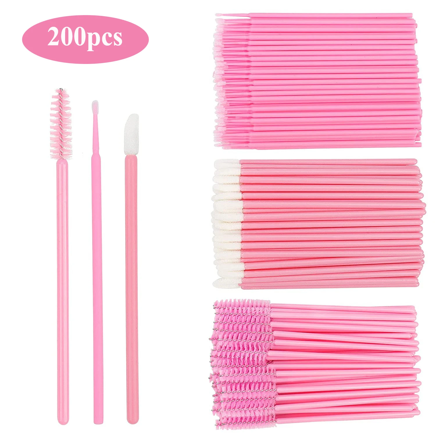 200pcs Disposable Brushes Set Mascara Wands Lip Brushes Microbrush Applicator Swab for Eyelash