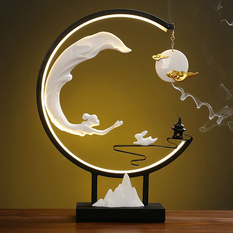 Chinesische Zen Lampe Ring Chang 'e fliegen zum Mond kreative Rückfluss Weihrauch Brenner Home