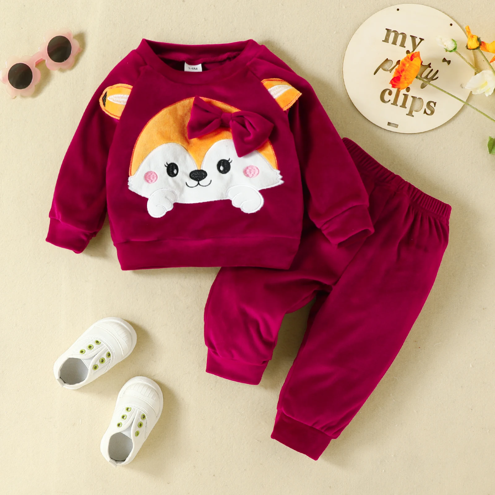 Baby Fleece Clothing Girls Cute Bow Fox Fluff Long Sleeve Pants 0-3 Years Autumn / Winter