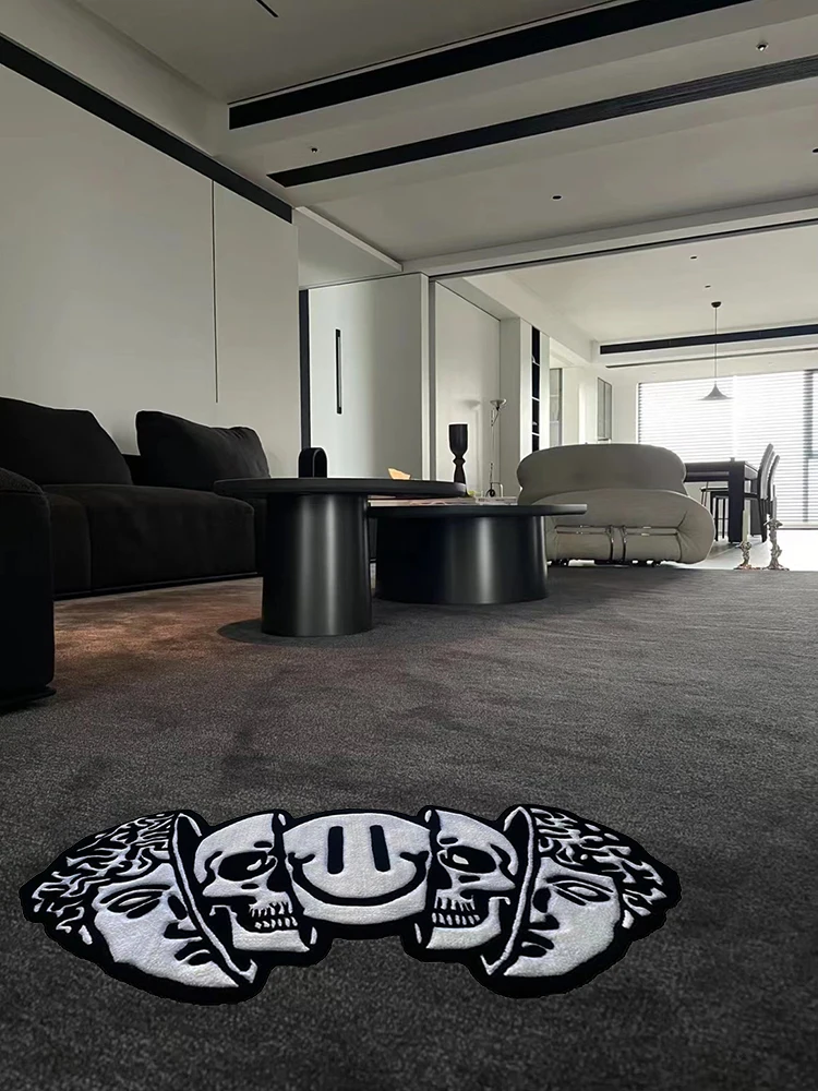 Black White Funny Creative Carpet Smiling Face Skull Rug Comfortable Soft Bedroom Rugs Living Room