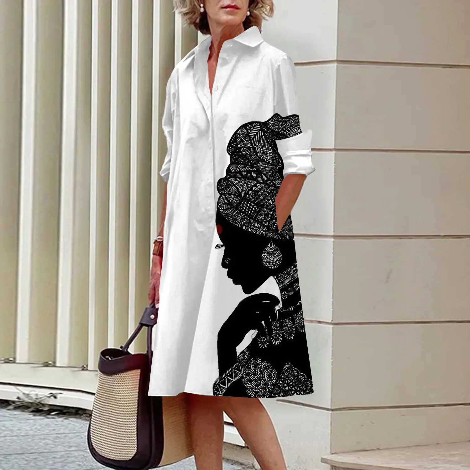 Summer New Women's Dresses Fashion Character Art Pattern Loose Large Size Casual Temperament