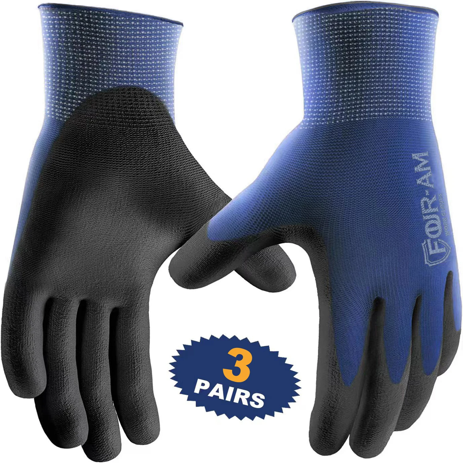 3pairs Ultra-Thin PU Coated Work Gloves,Excellent Grip,Nylon Shell Black Polyurethane Coated Safety