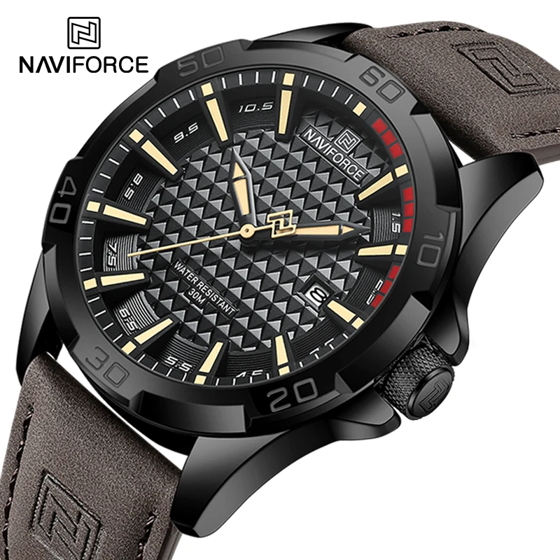 NAVIFORCE Men Casual Sport Military Quartz Calendar Wrist Watch for Man Business Leather Waterproof