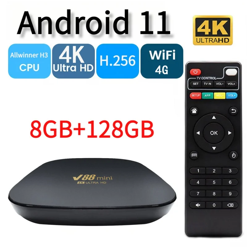 Caixa esperta da tevê do andróide V88mini 11, Allwinner H3, núcleo do quadrilátero, Cortex-A53, 4G,