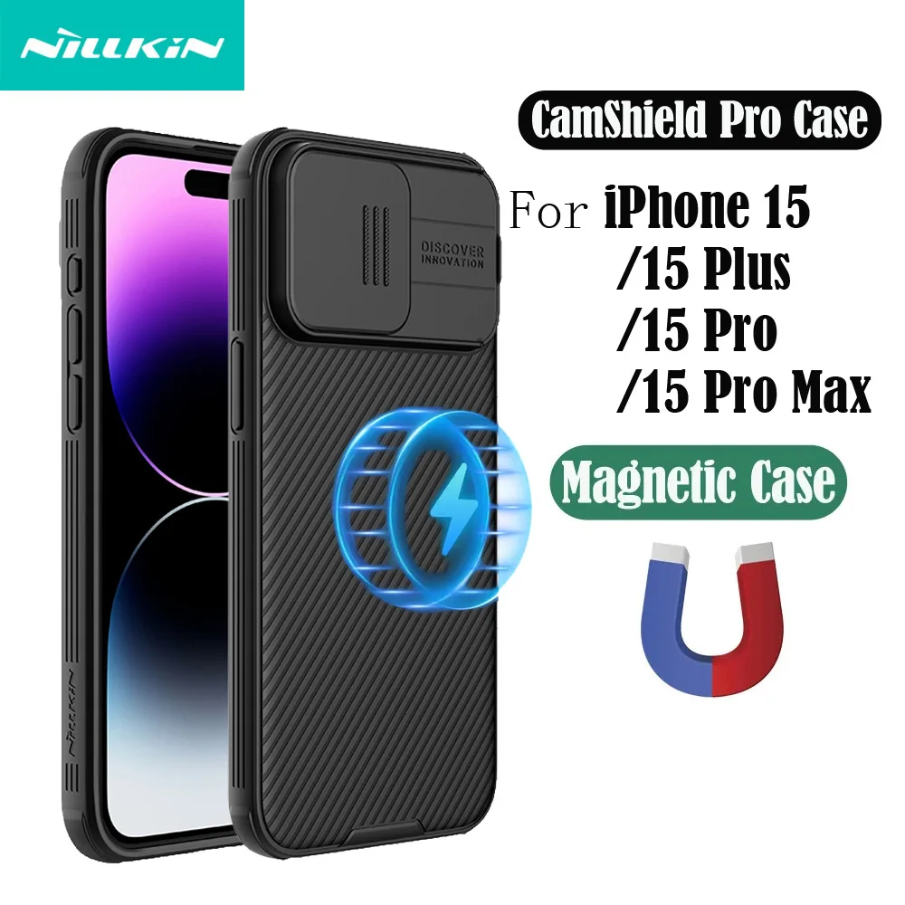 NILLKIN-Capa magnética com tampa deslizante para câmera, iPhone 15 Pro, iPhone 15 Pro Max, MagSafe,