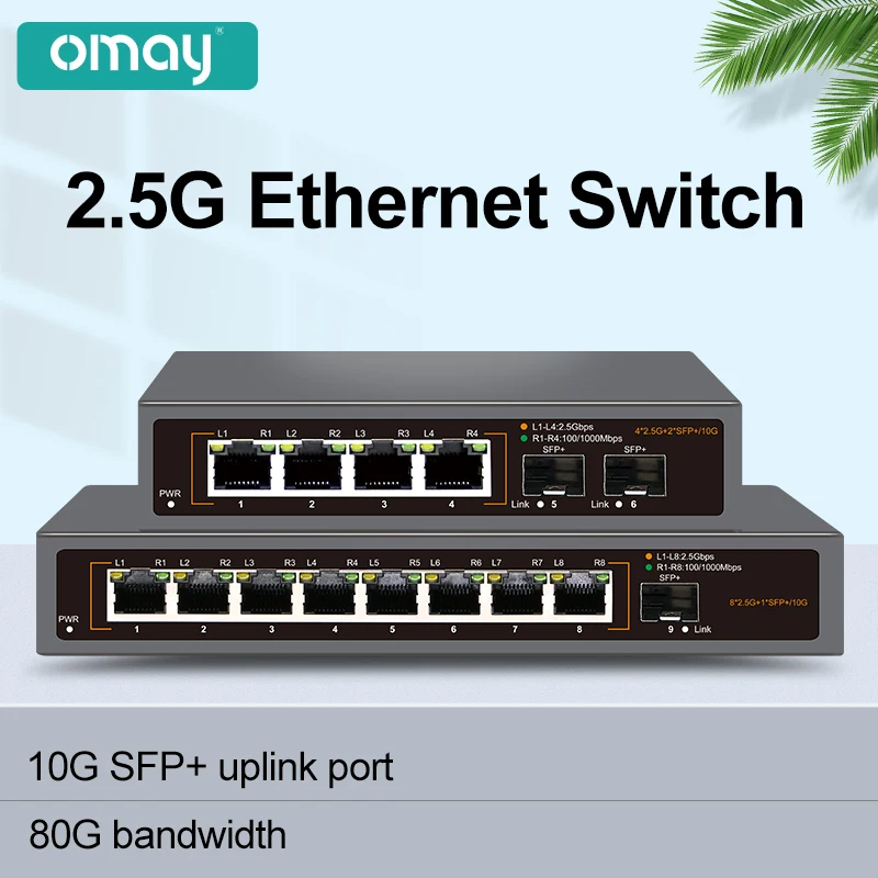 OMAY-Switch de rede Ethernet  8 portas RJ45  2 5 Gb  10Gigabit  Uplink  Plug and Play  Hub Internet