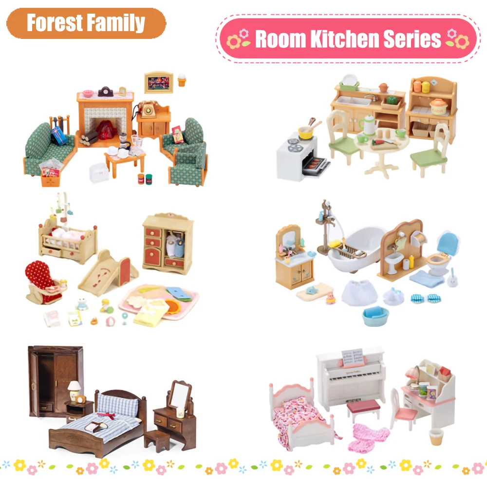 Dollhouse Miniature Accessories 1/12 Forest Family Home Furniture Collection Set Kitchen Cooking