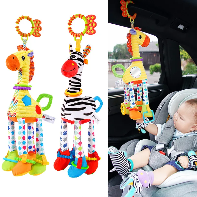 Soft Giraffe Zebra Animal Handbells Rattles Plush Infant Baby Development Handle Toys WIth Teether
