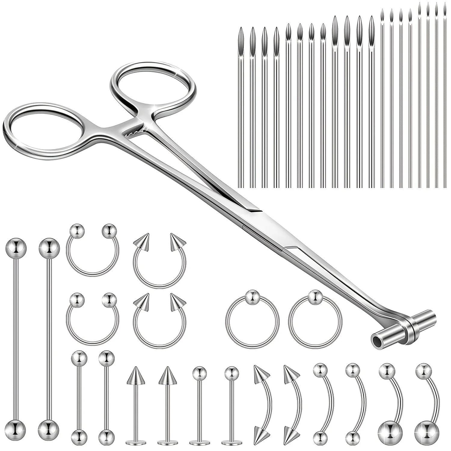 41pcs Body Piercing Tool Kit Include Septum Forceps Clamp Pliers 20 Pcs 316L Stainless Steel