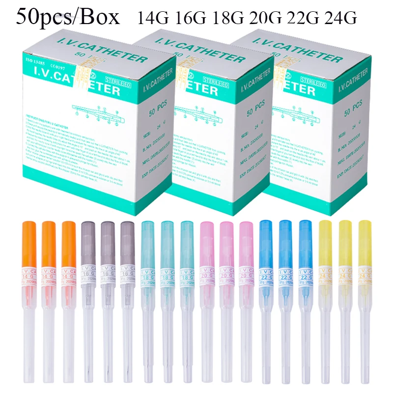 1-50pcs Disposable Professional I.V. Catheter Cannula Piercing Sterile Needle 14G 16G 18G 20G 22G