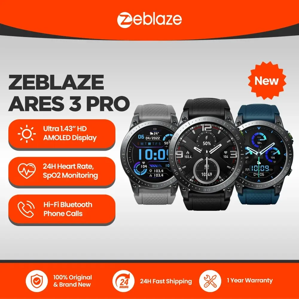 New Zeblaze Ares 3 Pro Ultra HD AMOLED Display Voice Calling Smart Watch 100+ Sports Modes 24H