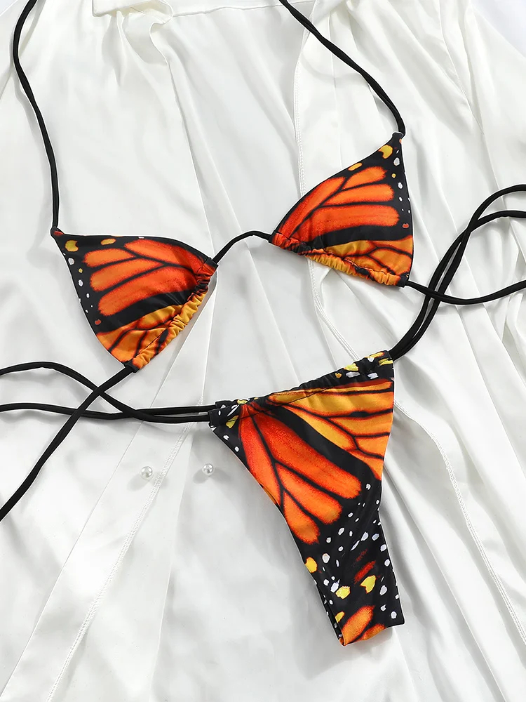 Sexy Swimwear Women Butterfly Bikinis Print Swimsuit Triagle Beachwear Bandage Bathing Suits Micro