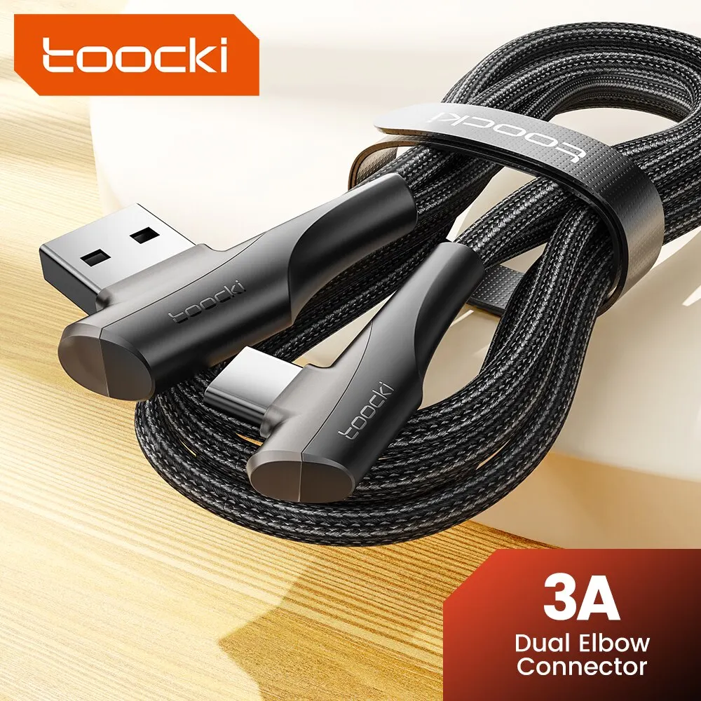 Toocki 3A USB Cable Quick Charge 3.0 Fast Charging Cable Type C 90 Degree Dual Elbow Data Cord For