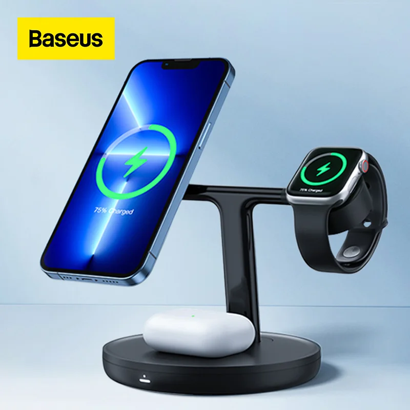Baseus 3 em 1 20w magnético carregadores sem fio suporte para o iphone 12 13 carregador doca estação