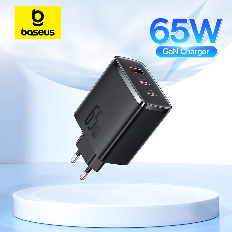 Baseus 65W GaN-oplader PD Charge Type C USB-oplader Ondersteuning QC draagbare snellader voor iPhone 17 16 15 14 13 12 laptopopl