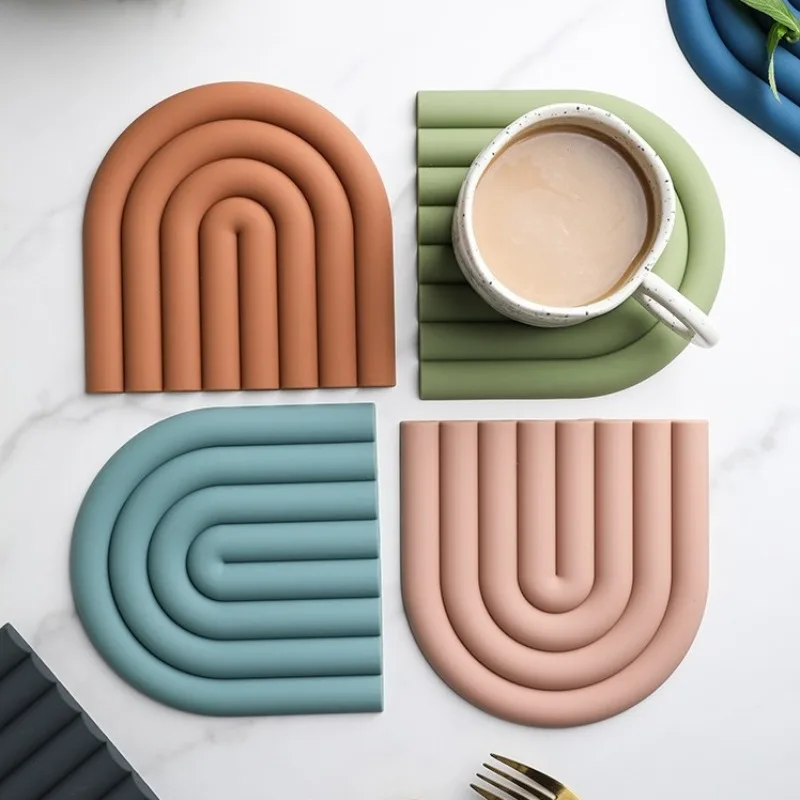 Rainbow Silicone Table Mat Coaster Hot Dishes Potholder Placemat Multifunctional Pot Holders For