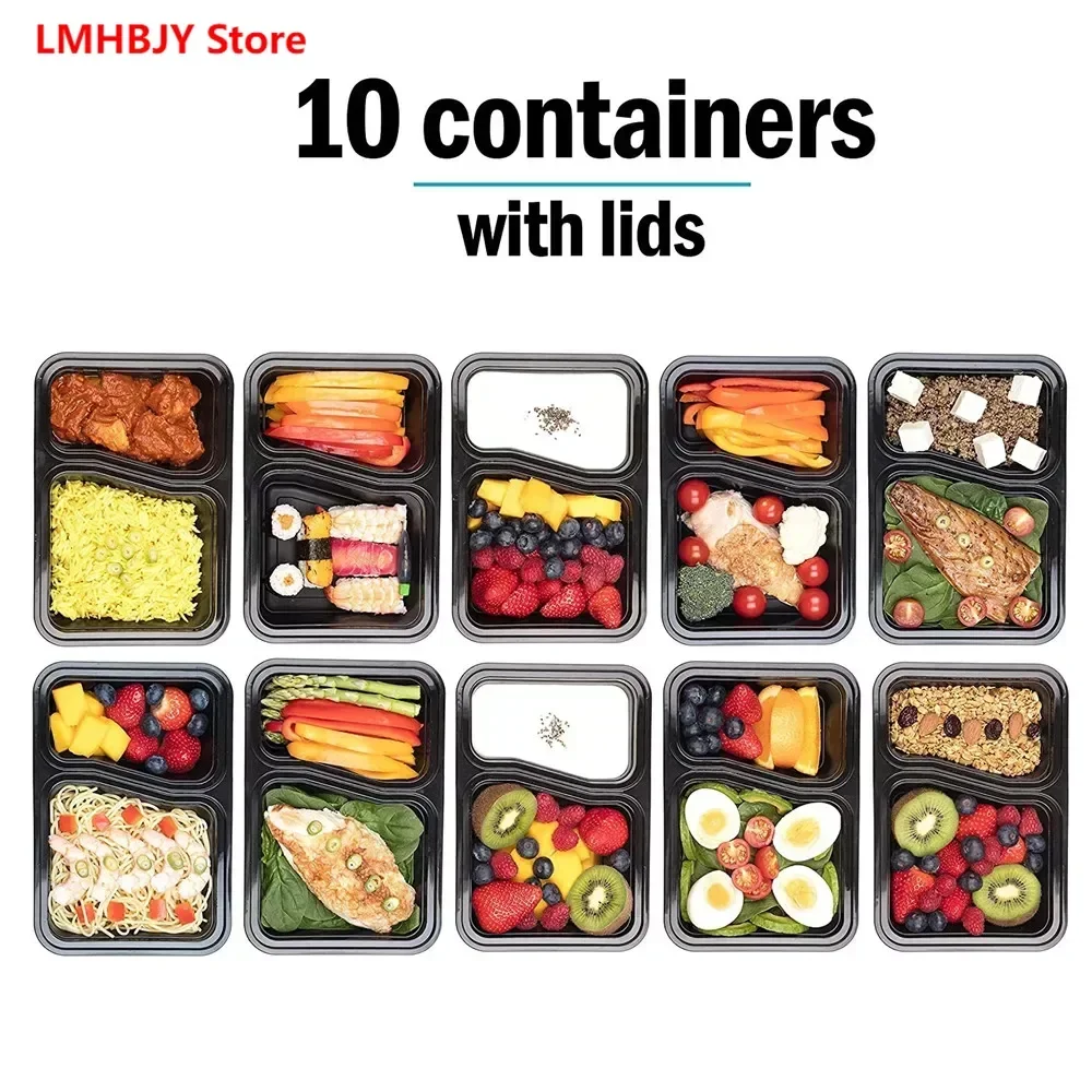 2 Compartment BPA Reusable Meal Prep Containers Rectangular Lunch Containers Microwavable Safe -