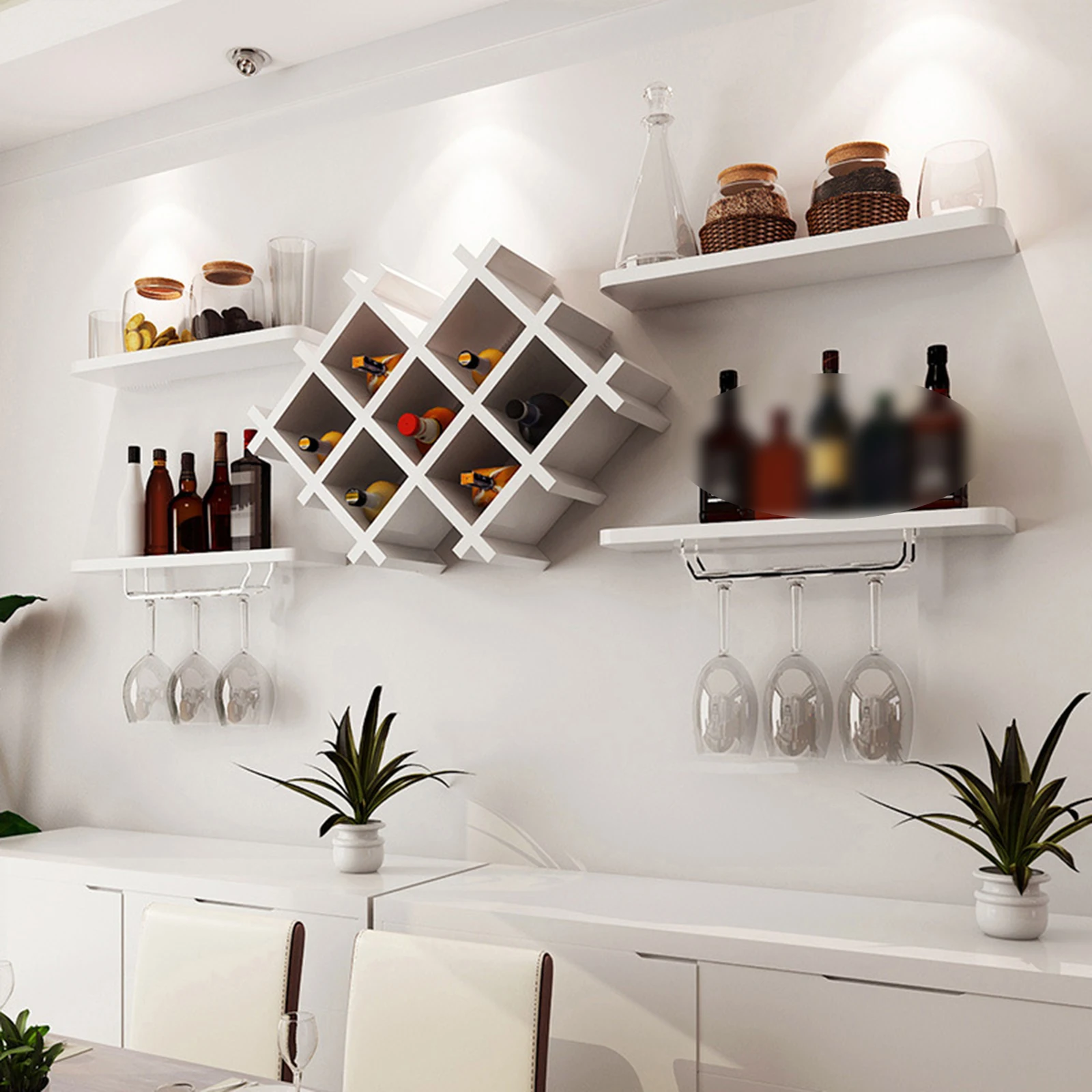 Moderner Weins chrank hängen weiß schwarz Wein regal Bar Zubehör Wand flasche Glas halter Regale