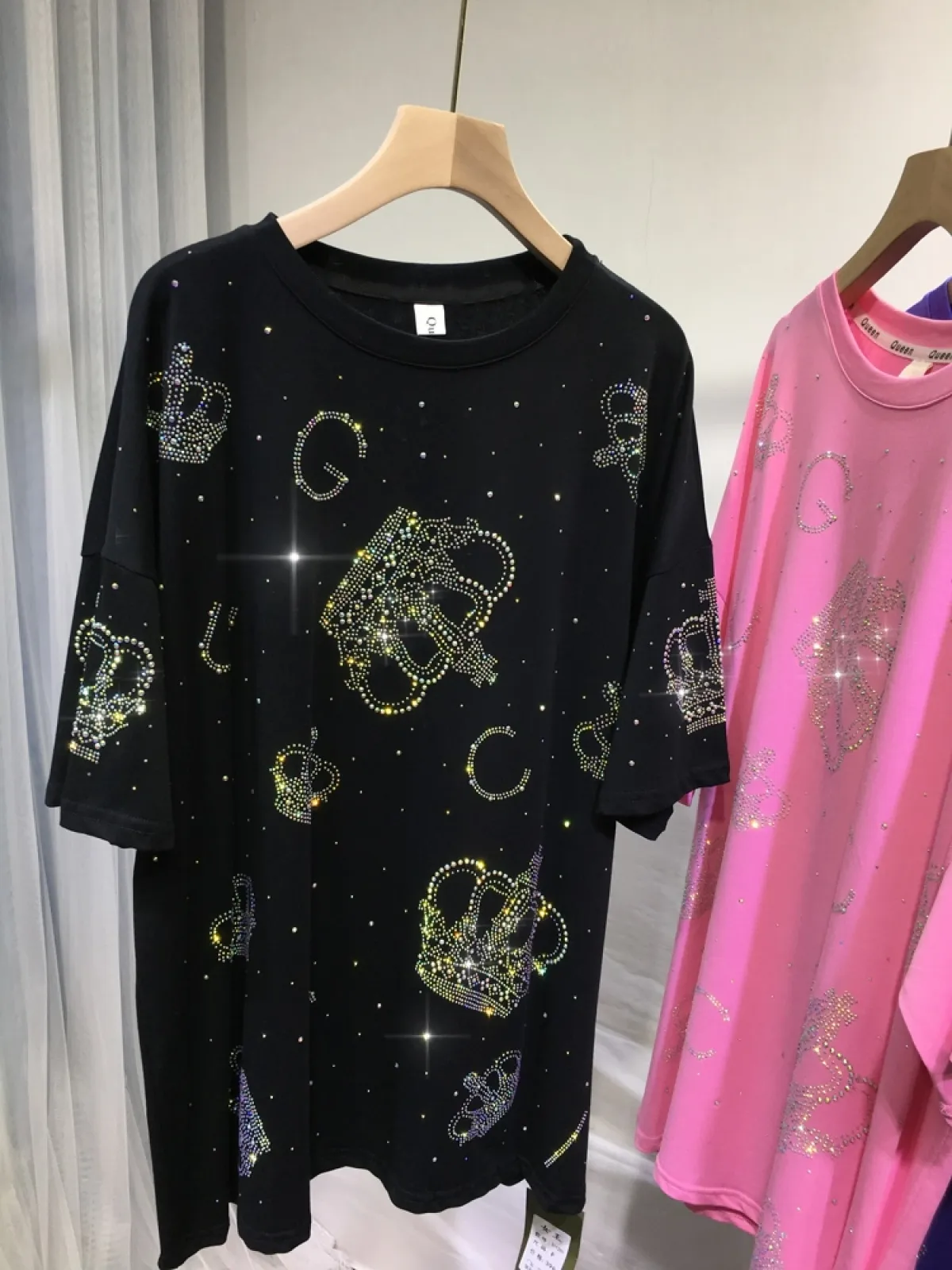 XL-4XL Plus Size Tshirt for Women with Rhinestone Crown Luxury Large Size Tops for Women Men Summer
