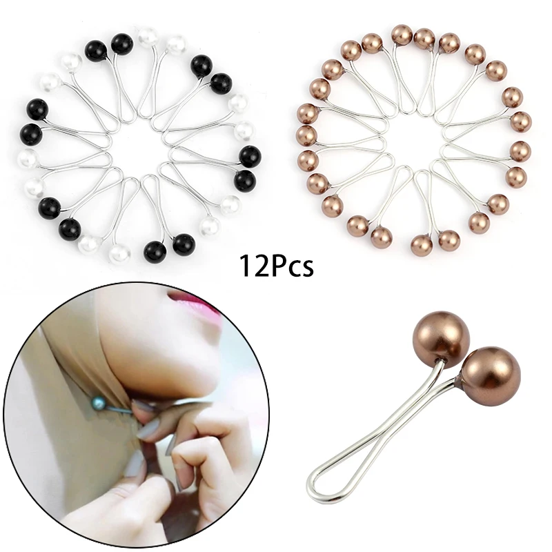 12pcs/lot Anti Slip Brooch Headscarf Shawl Scarf Lady Muslim Fixed Pins Scarf Hijab Clips Pearl