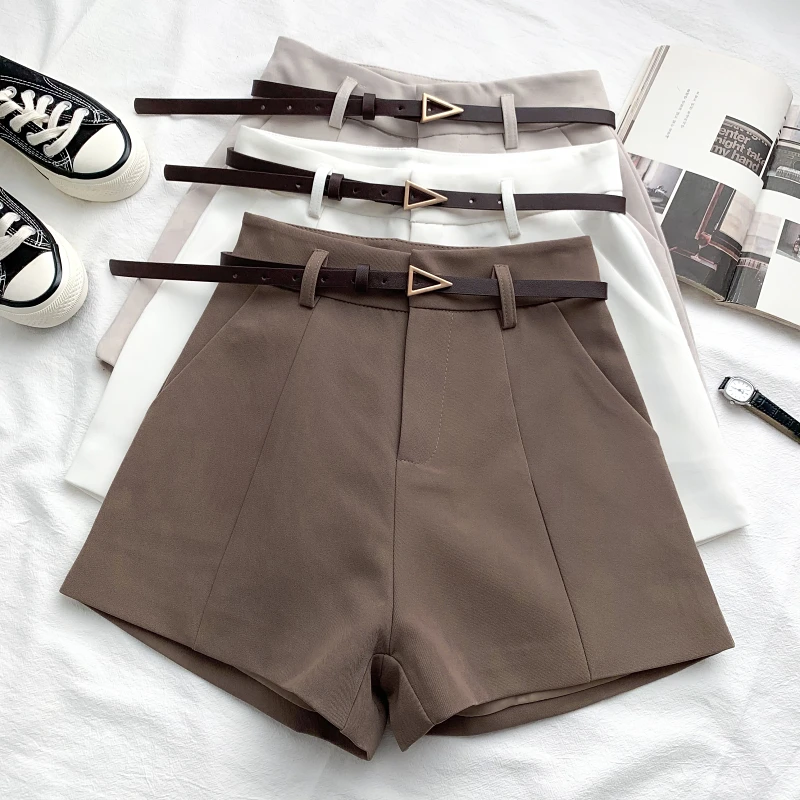 ITOOLIN Casual Women's Shorts A-line High Waist Short Chic Office Lady Shorts With Belted Vintage