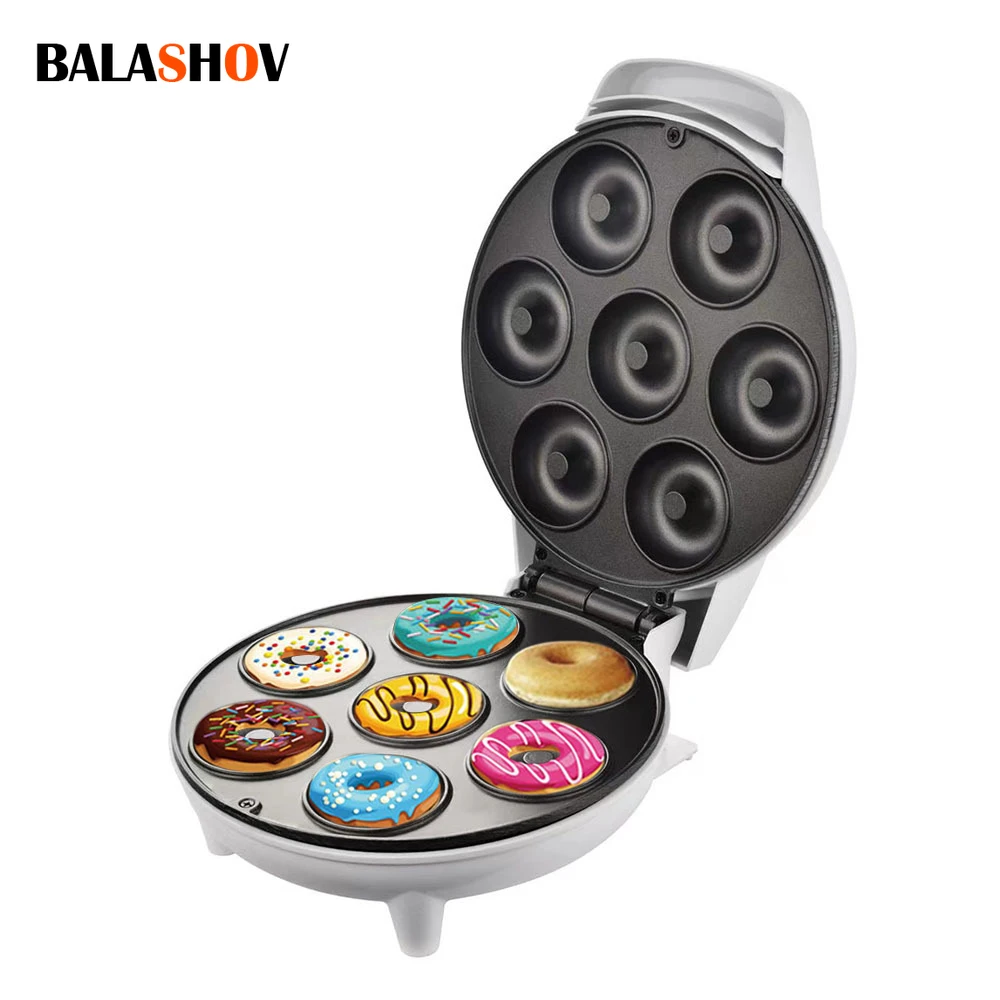 Mini Donut Maker Machine Non-stick Surface for Kids Breakfast Snack Desserts Makes 7 Doughnuts White
