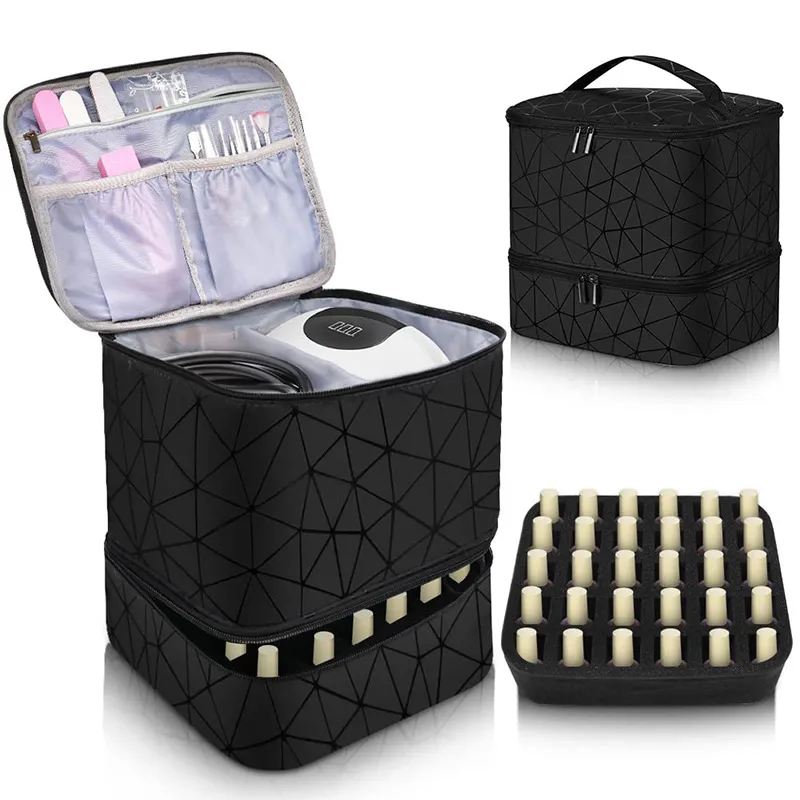 30 Bottles Nail Polish Storage Bag Portable Cosmetic Large Handbag Organizer with Handle for Travel