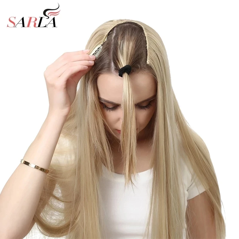 Synthetic U Part Clip in Hair Extension Clip-on Natural Thick False Fake Blonde Long Straight