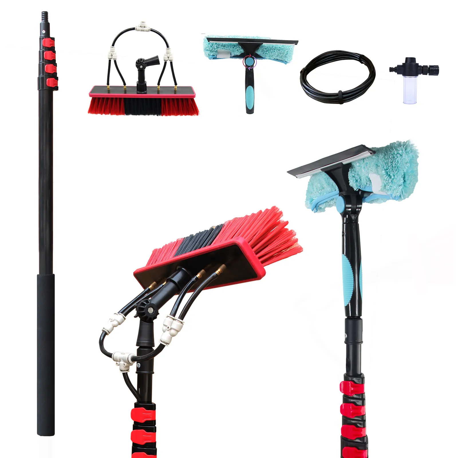 20ft Water Fed Pole Brush with Squeegee Kit High Reach Window Cleaning Tool 6 Meters Extension Solar