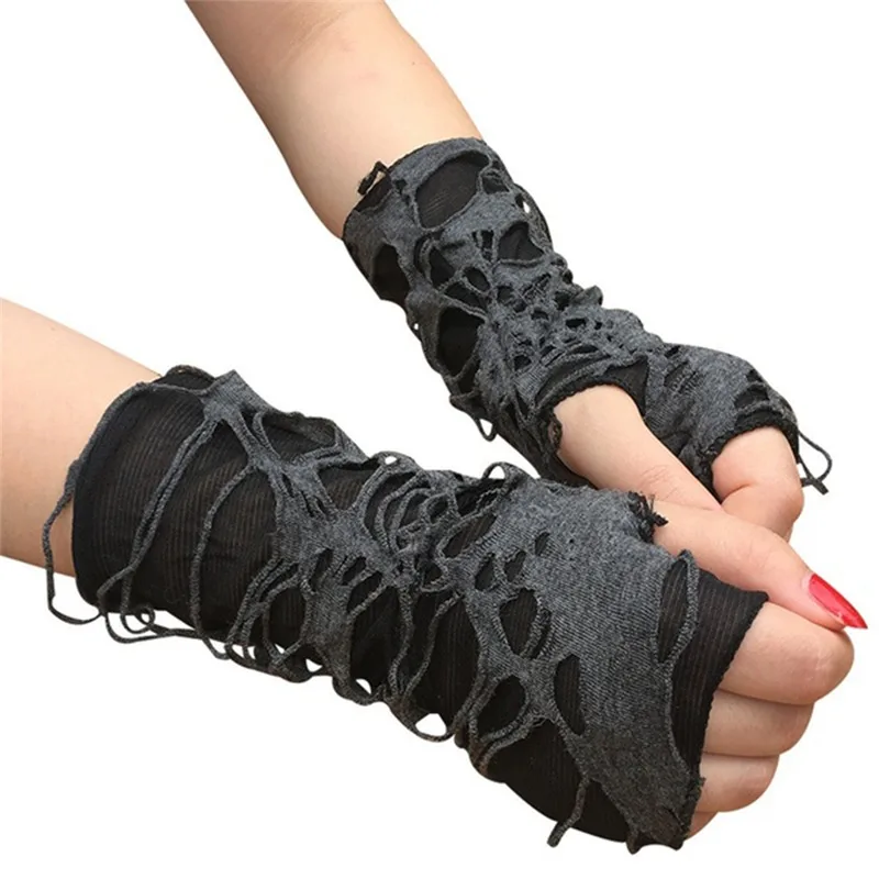 Unisex Gothic Black Gloves Fingerless Long Glove For Women Men Sexy Festival Gloves Mittens Clubwear