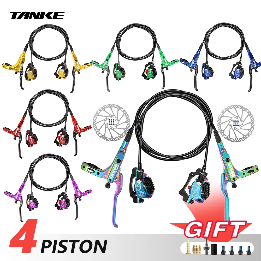 TANKE MTB 4-Piston Hydraulic Disc Brake Bicycle Resin Pad Oil Pressure Caliper Two-Way Brake 160mm