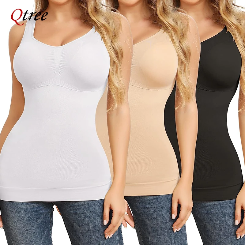 Qtree Women Tummy Control Shapewear Classic 2-IN-1 with Padded Bra High Elastic Strench Vest Body
