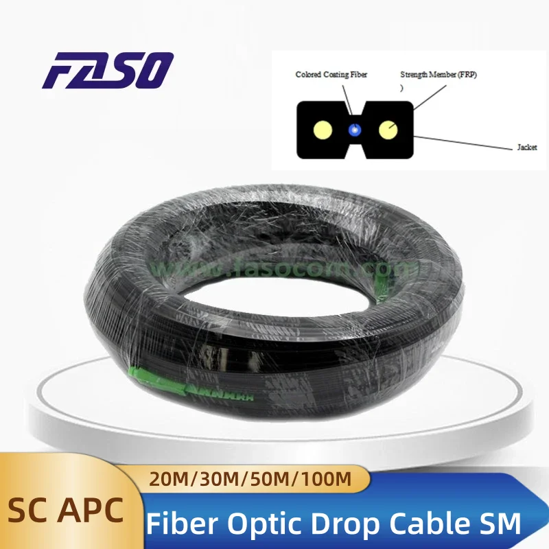 Ftth sm-cabo de fibra óptica, 100 metros, sc/apc-sc/apc, sm os2 g657a1, 1 núcleo, preto, jaqueta