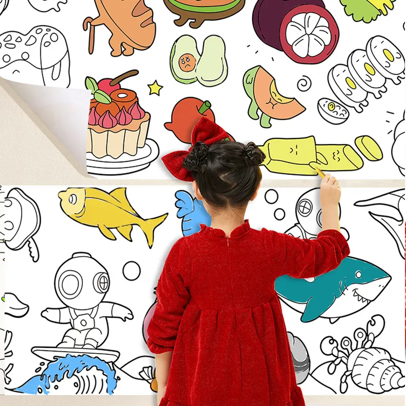 Children Drawing Roll DIY Sticky Color Filling Paper Coloring Paper Roll For Kids DIY Painting