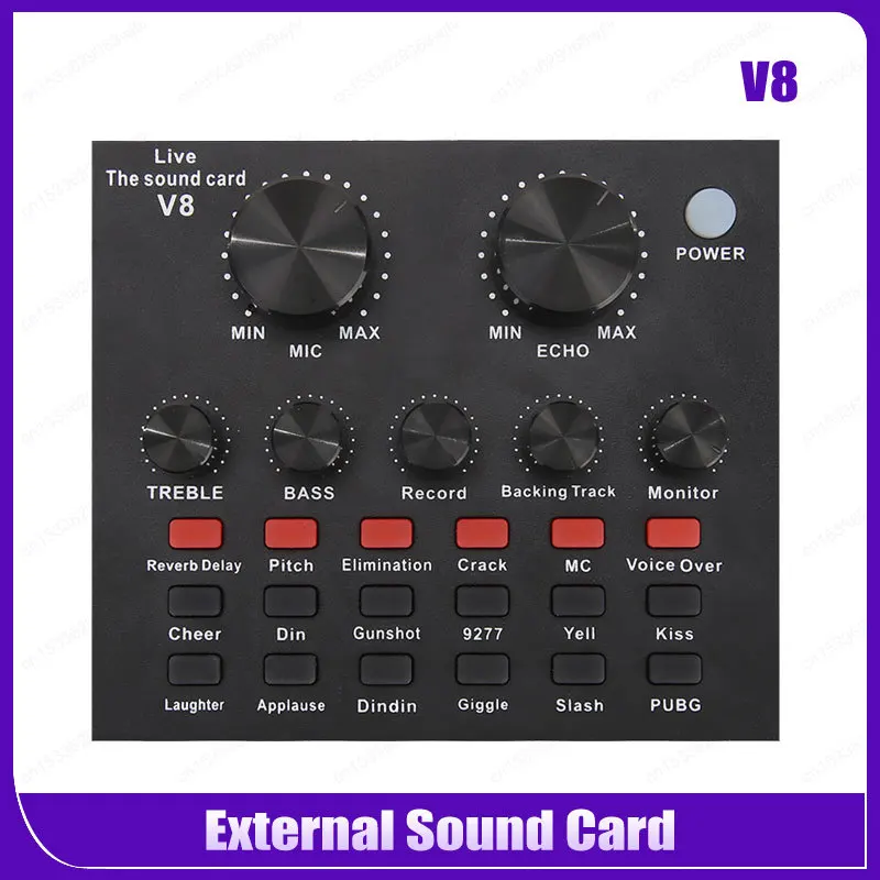 V8 Audio Mixer USB External Sound Cardof Headset Microphone Live Broadcast Sound Card for Mobile