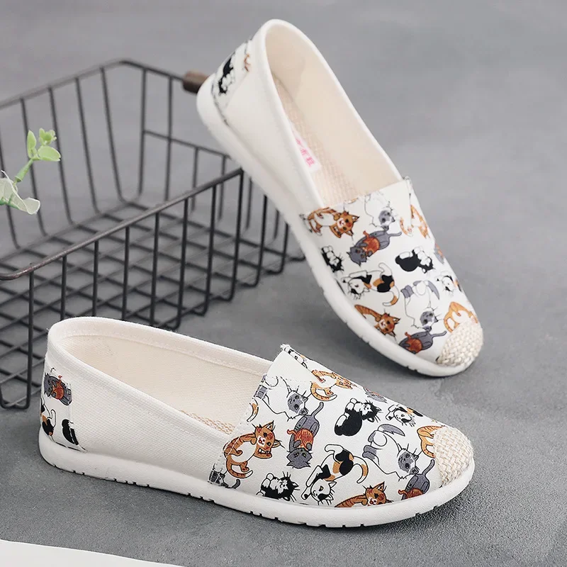 Breathable Mesh Lightweight Casual Shoes Women Fashion Women Slip on Flats Print Fisherman Shoes on