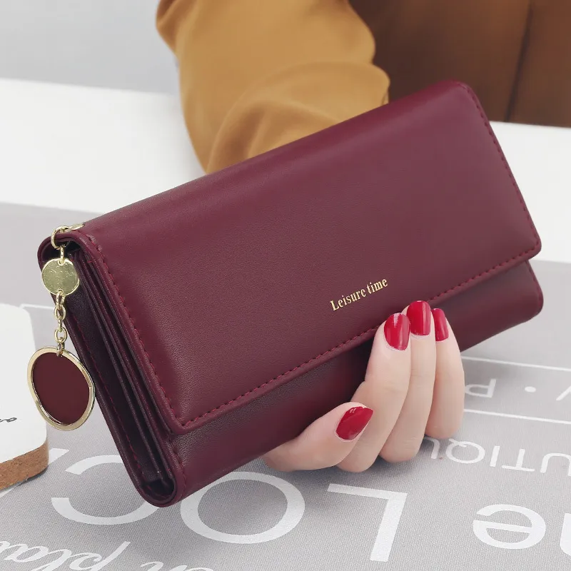 Fashion Women Wallets Brand Letter Long Tri-fold Wallet Purse Fresh Leather Female Clutch Card