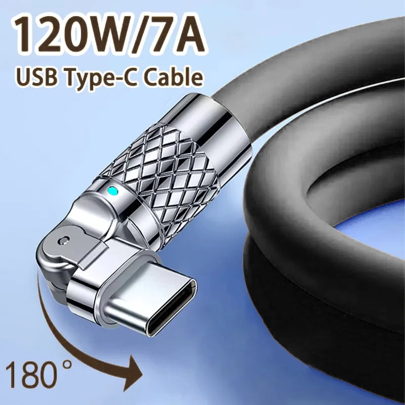 120W USB Type C Wire Fast Charging Cable 7A Mobile Phone USB C Cables Type C Data Transfer Cord For